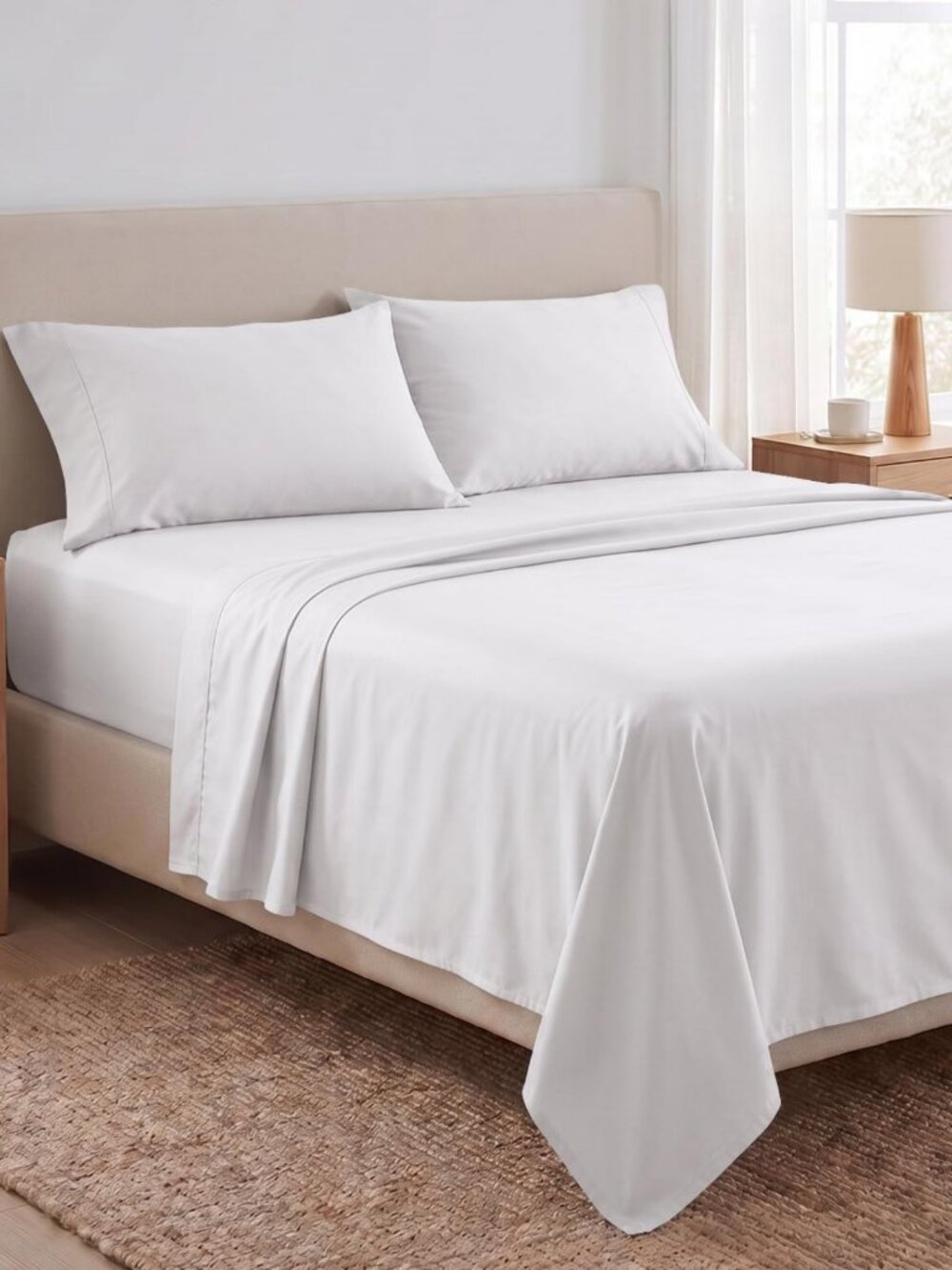 Luxurious 100% Cotton Full Sheet Set, 4-Piece Bedding, Soft White Color
